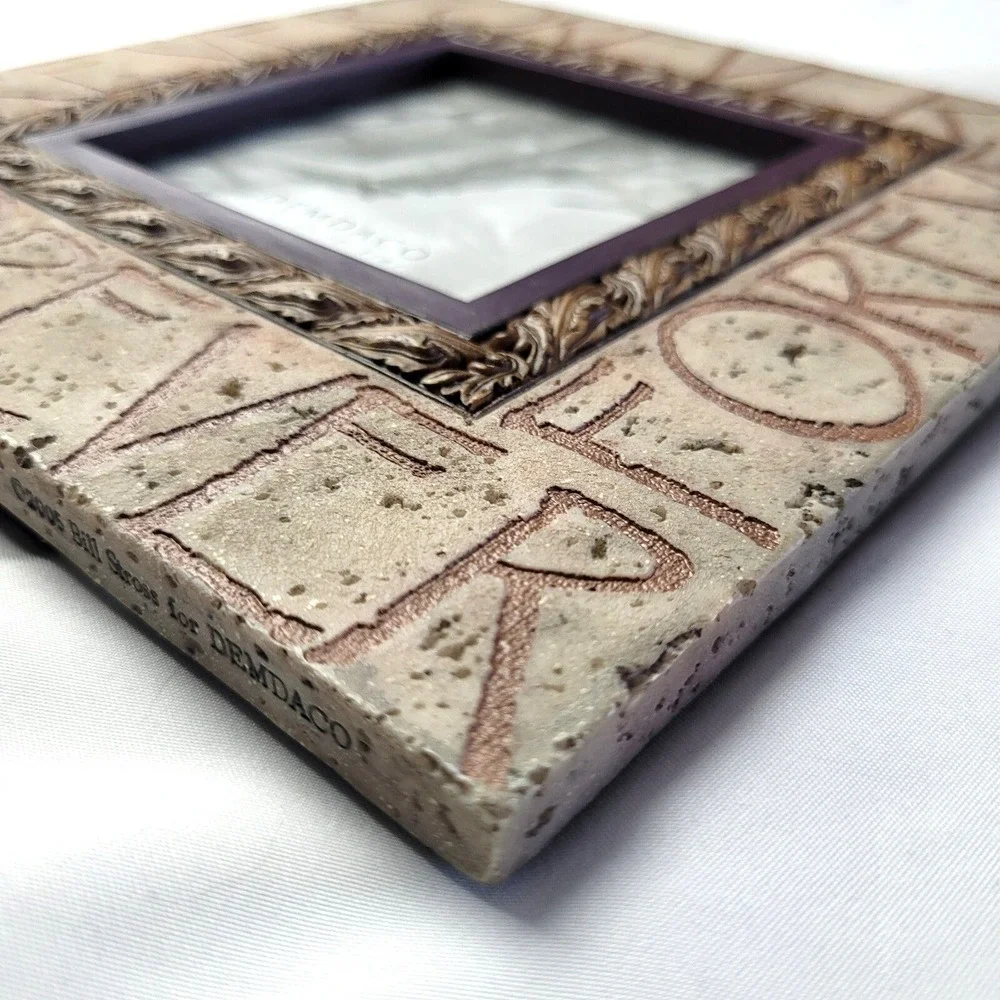 Vintage Y2K FOREVER Picture Frame 4X4, Demdaco Heartstone Bill Stross faux stone